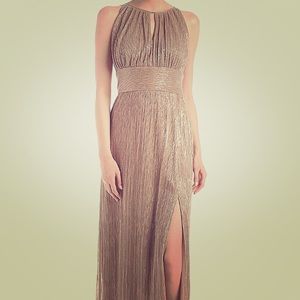 Metallic Halter Evening Dress